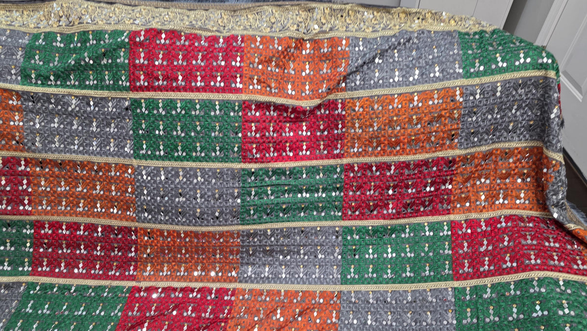 Colorful Mirror Work Dupatta | Indian Embroidered Dupatta | Multicolor Bandhani Style Shawl | Garba Navratri Dupatta | Boho Festive Scarf