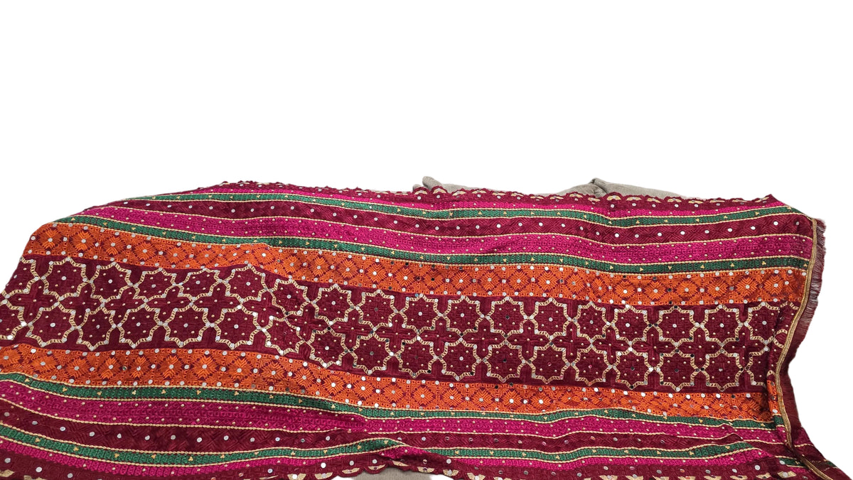 Handmade , Handwoven , Elegant vibrant & Authentic Multicolour Phulkari Dupatta / Indian Scarf. Hand embroidered .