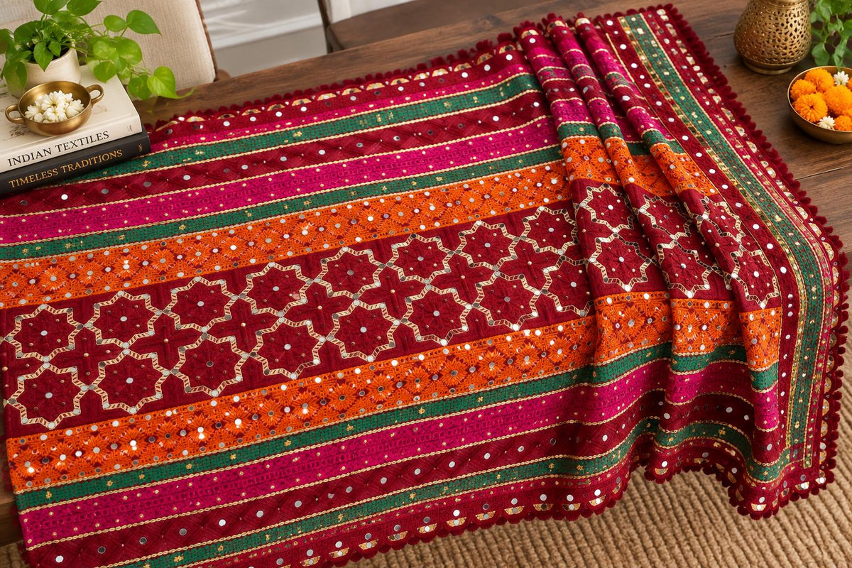 Handmade , Handwoven , Elegant vibrant & Authentic Multicolour Phulkari Dupatta / Indian Scarf. Hand embroidered .