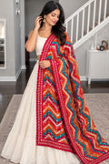 Colorful Mirror Work Dupatta | Indian Embroidered Dupatta | Multicolor Bandhani Style Shawl | Garba Navratri Dupatta | Boho Festive Scarf