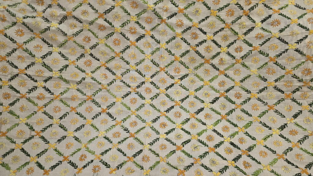 Light green Kantha Work Dupatta with Mirror Work | Indian Ethnic Festive Scarf