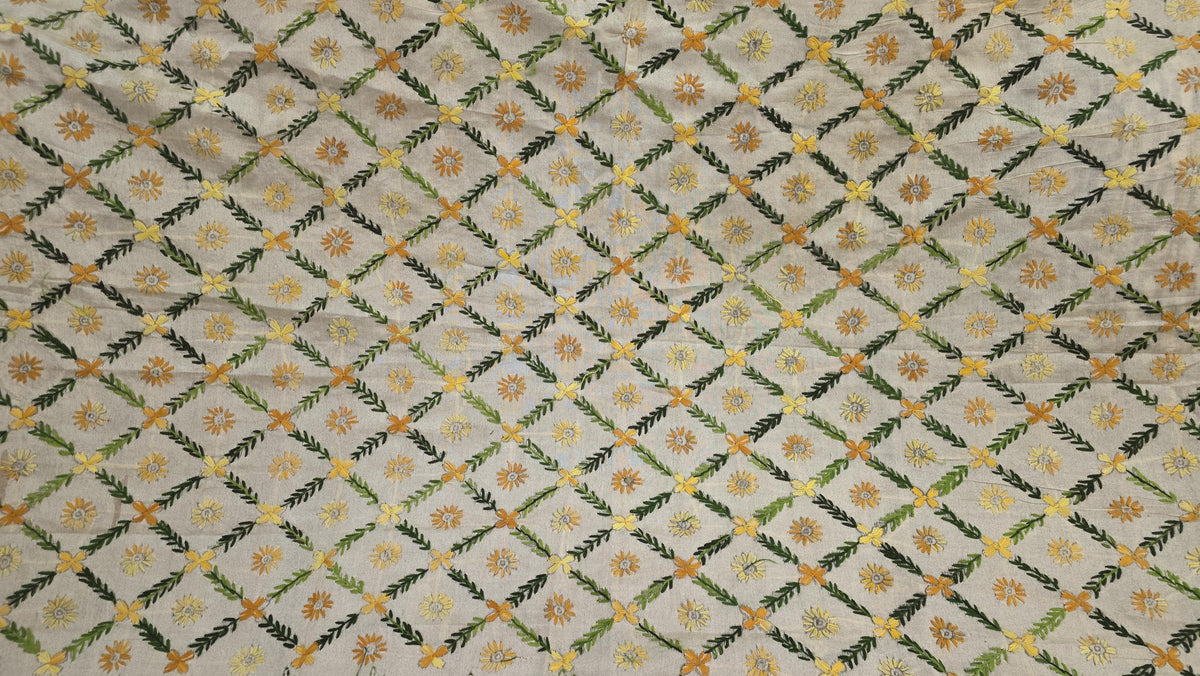 Light green Kantha Work Dupatta with Mirror Work | Indian Ethnic Festive Scarf