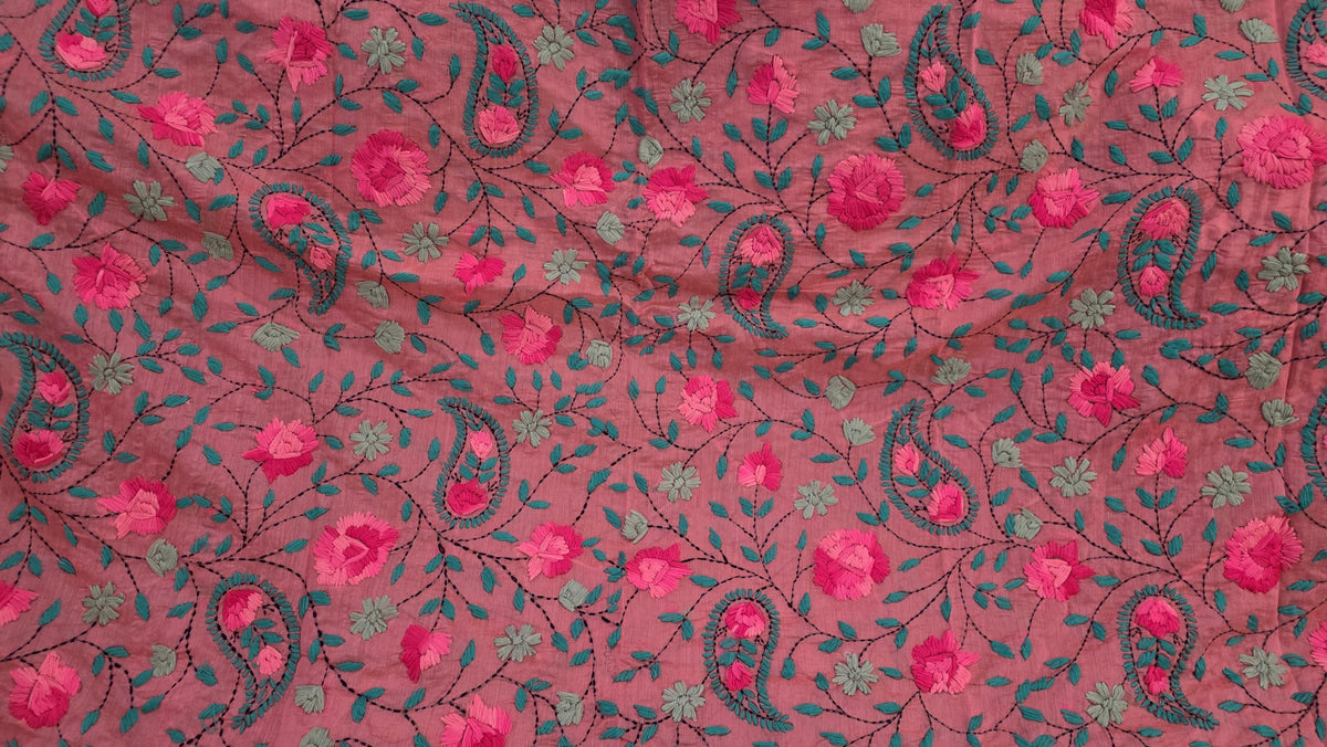 Pink Kantha Work Dupatta with Mirror Work | Indian Ethnic Festive Scarf