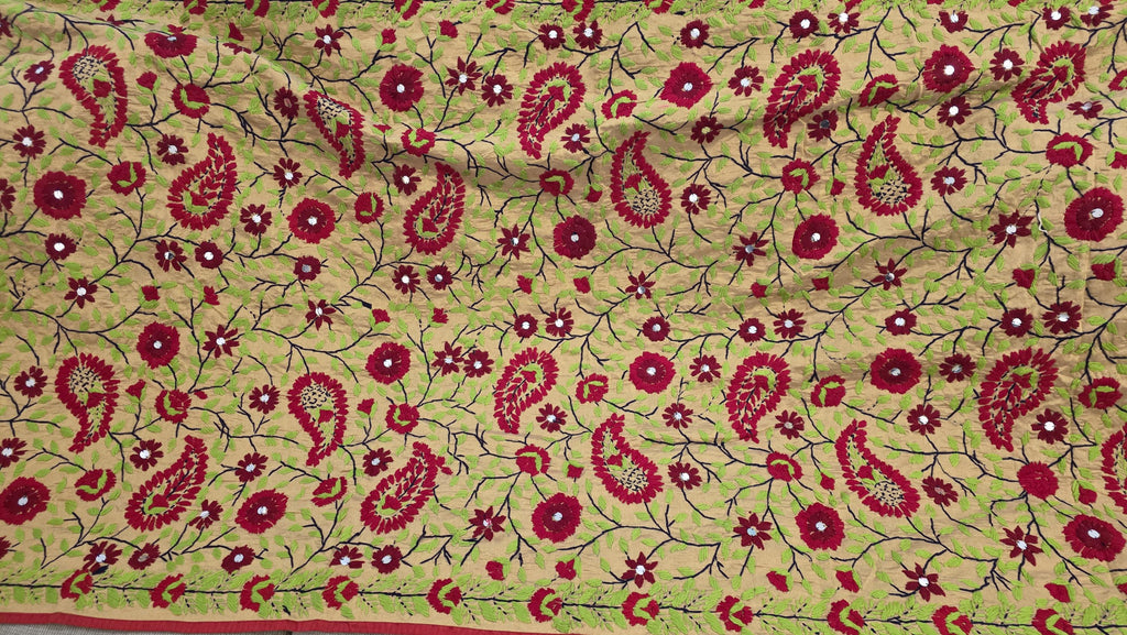 Green and red floral Work Dupatta with Mirror Work | Indian Ethnic Festive Scarf