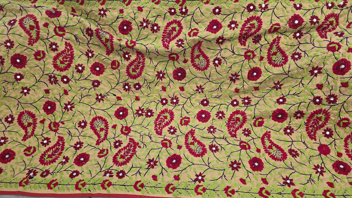 Green and red floral Work Dupatta with Mirror Work | Indian Ethnic Festive Scarf