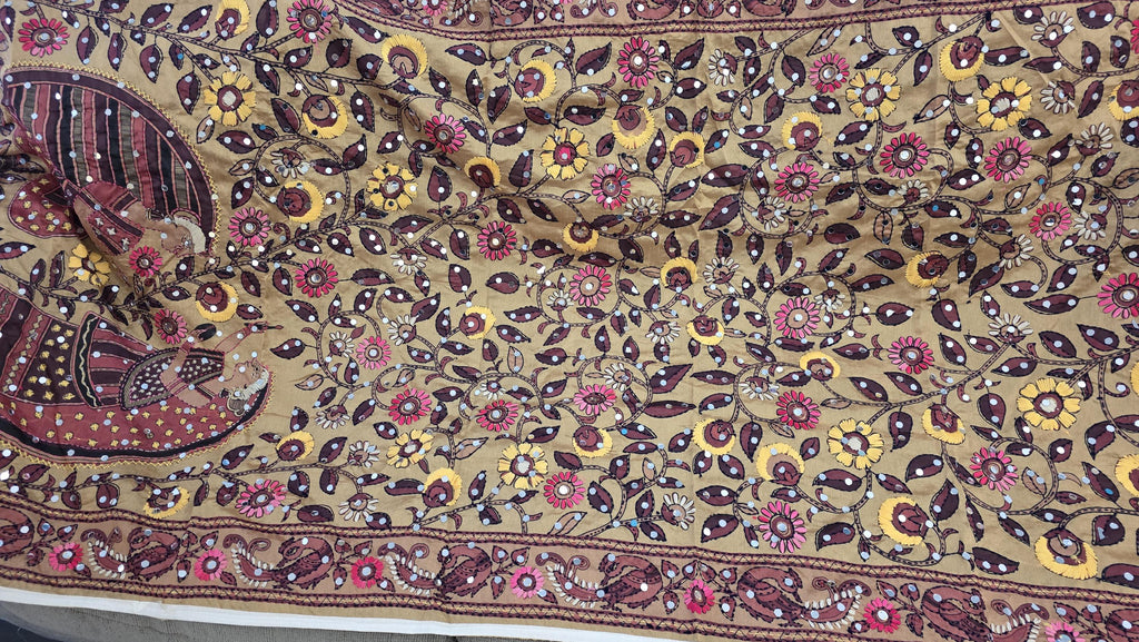Light brown Multicolour floral Work Dupatta with Mirror Work | Indian Ethnic Festive Scarf