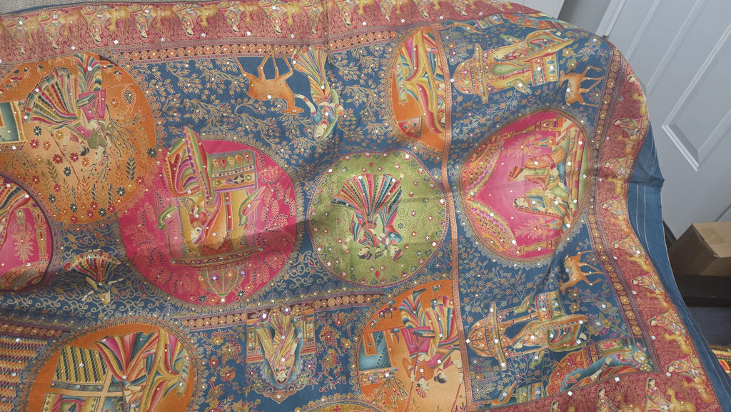 Teal Blue multicolour dupatta Handmade , Handwoven , Elegant vibrant & Authentic
