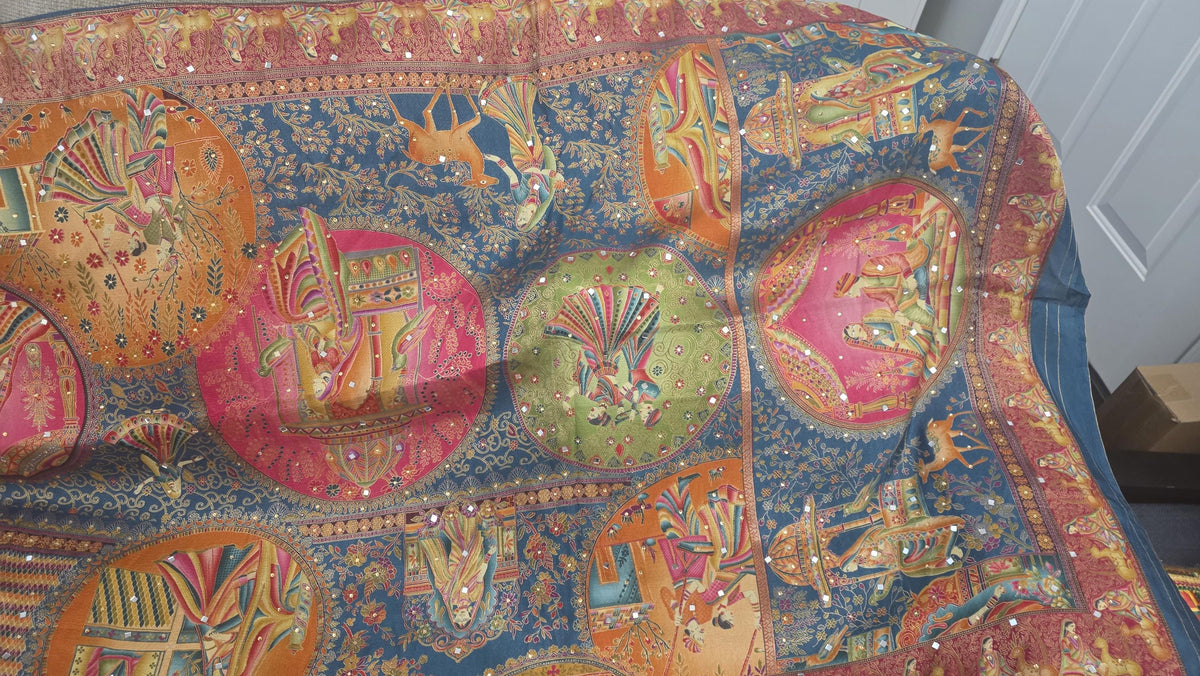 Teal Blue multicolour dupatta Handmade , Handwoven , Elegant vibrant & Authentic