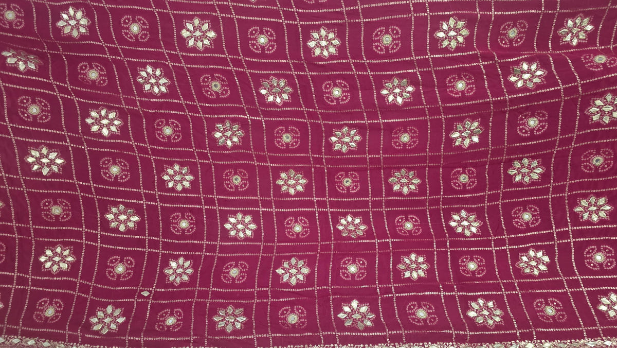 Pure Chinnon Dupatta with Mirror Work | pink Embroidered Dupatta | Indian Chiffon Dupatta | Festive Wedding Scarf | Ethnic