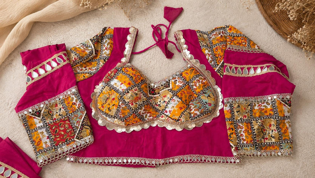 Pink yellow Cotton Lehenga Choli Set | Gold Embroidered Indian Skirt Set | Navratri Garba Outfit | Festive Ethnic Wear | Wedding Lehenga
