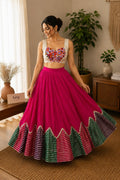 Garba Print Lehenga |Pink Ethnic Skirt | Navratri Ghagra Choli | Handmade Indian Festival Outfit