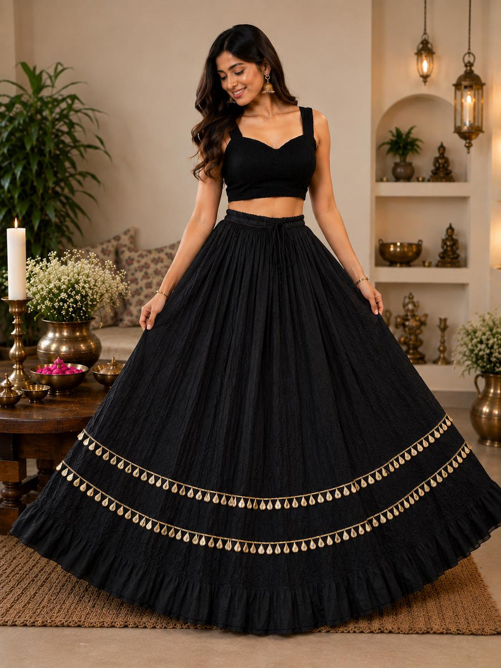 Cotton Plain Skirt | 10 Meter Flair Indian Ethnic Skirt | Full Flare Lehenga Skirt | Navratri Garba Skirt | Festival & Wedding Wear