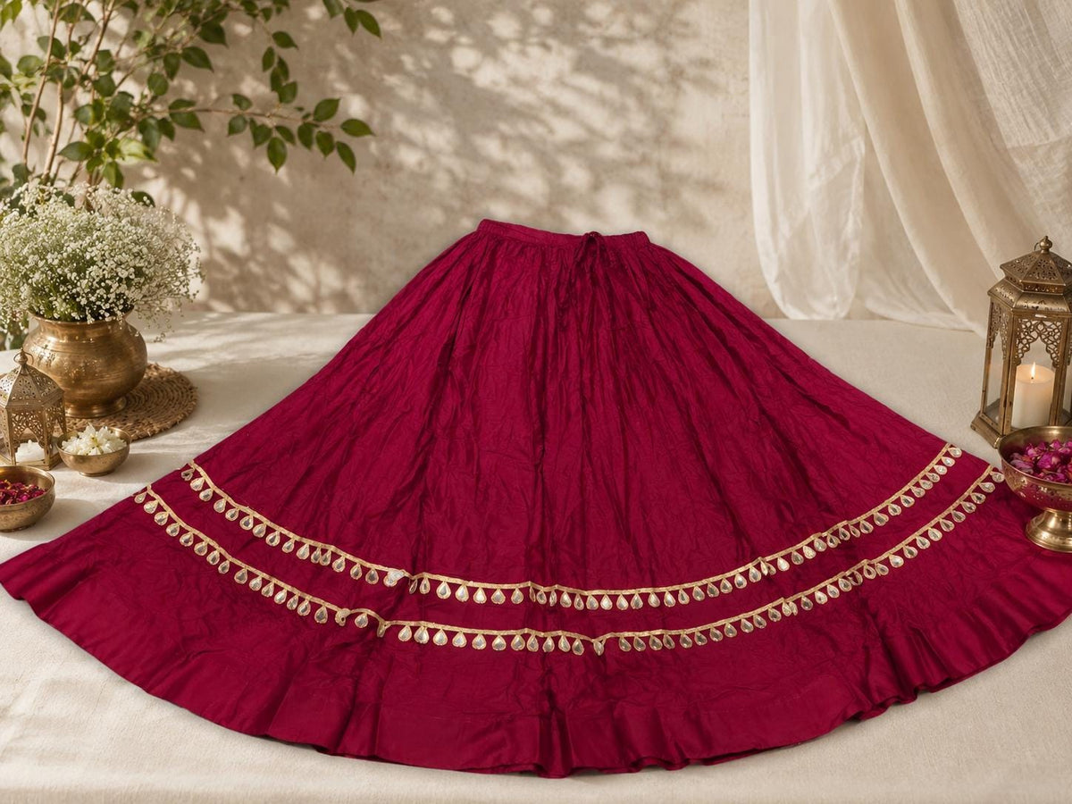 Cotton Plain Skirt | 10 Meter Flair Indian Ethnic Skirt | Full Flare Lehenga Skirt | Navratri Garba Skirt | Festival & Wedding Wear