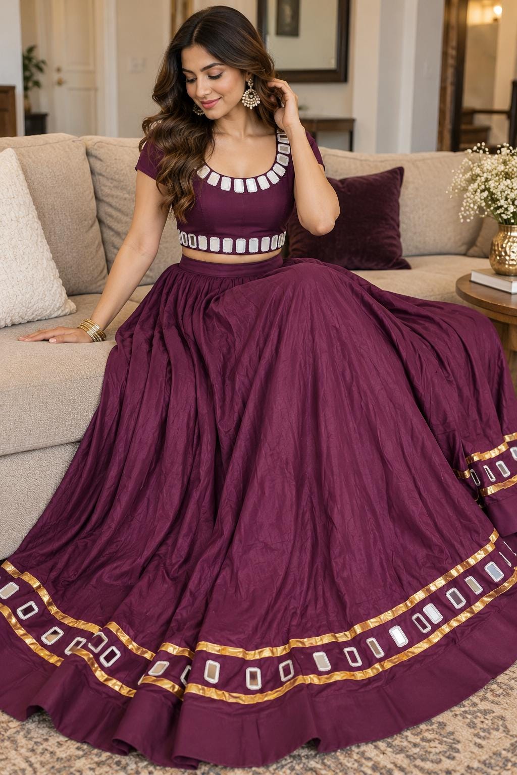 Purple Lehenga Choli Set | Traditional Indian Lehenga | Embroidered Chaniya Choli | Navratri Garba Outfit