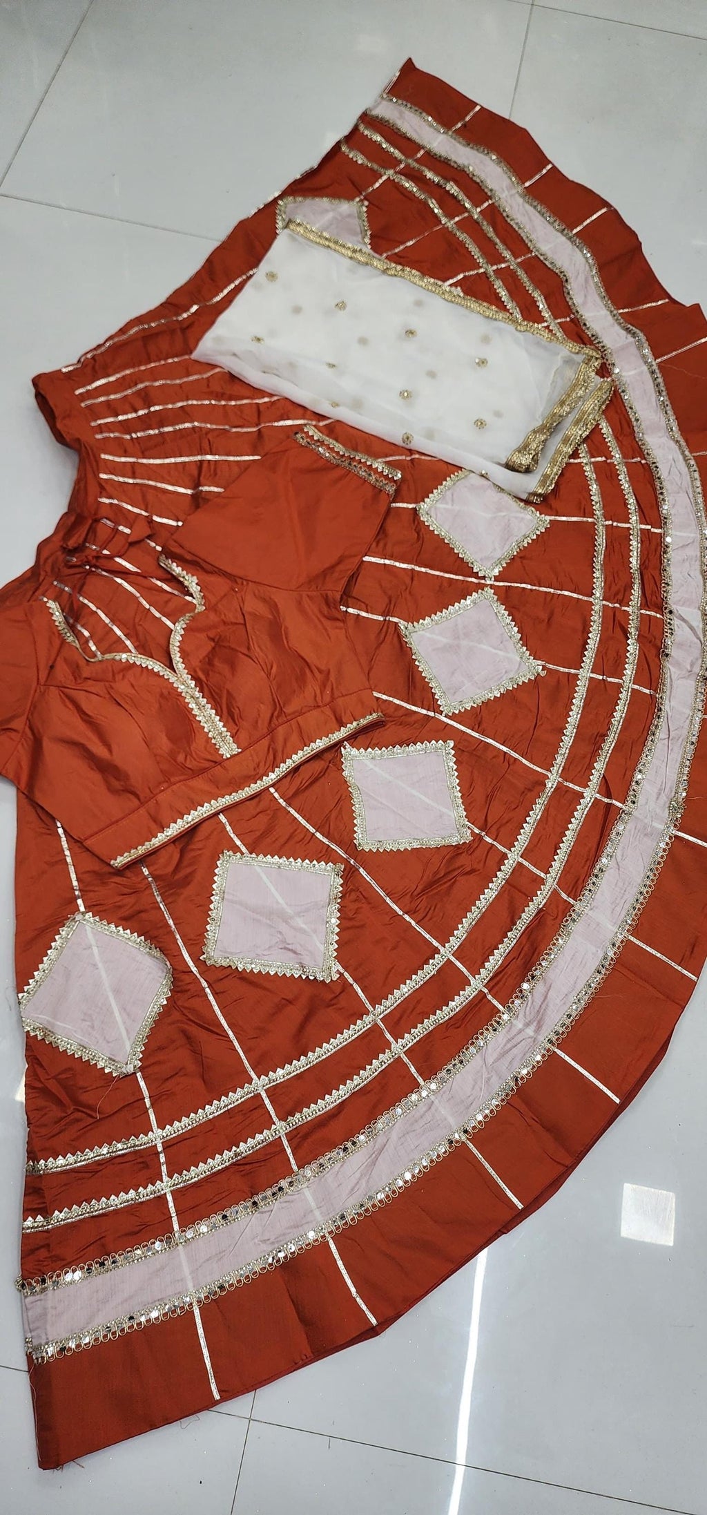 Rust Orange & white Lehenga Set | Indian Wedding Lehenga Choli | Festive Indian Outfit | Garba Navratri Dress | Traditional Ethnic Wear