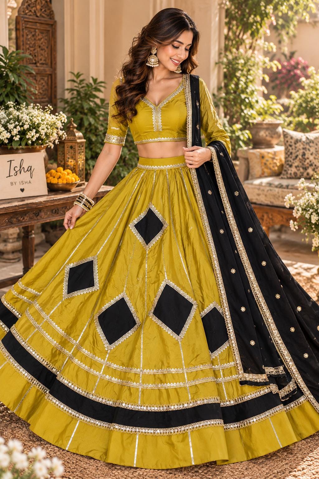 Neon green & black Lehenga Set | Indian Wedding Lehenga Choli | Festive Indian Outfit | Garba Navratri Dress | Traditional Ethnic Wear