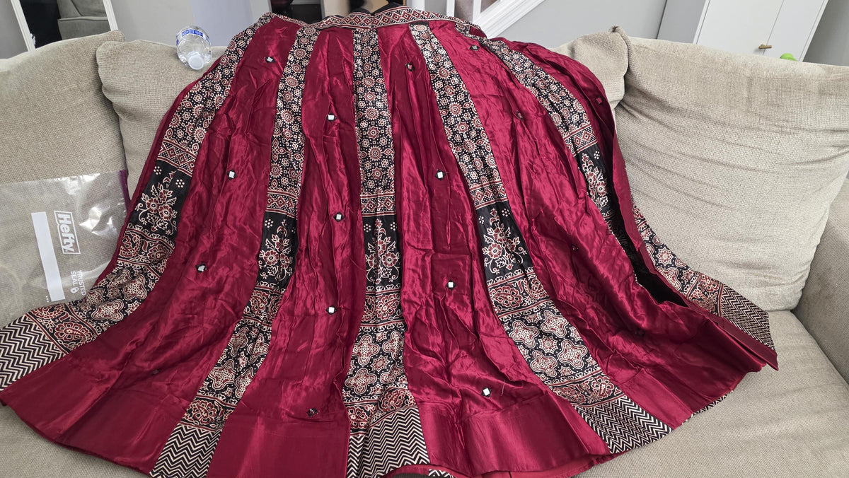Maroon Gajji Silk Patchwork Lehenga Set | Mirror Work Blouse, Festive Ethnic Wear