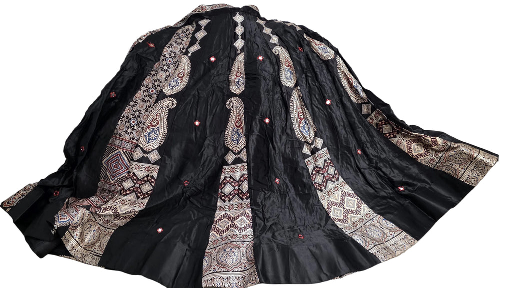 Black Gajji Silk Patchwork Lehenga Set | Mirror Work Blouse with dupatt | Indian Navratri Outfit | Garba Chaniya Choli | Festive Ethnic Wear