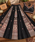 Black Gajji Silk Patchwork Lehenga Set | Mirror Work Blouse with dupatt | Indian Navratri Outfit | Garba Chaniya Choli | Festive Ethnic Wear