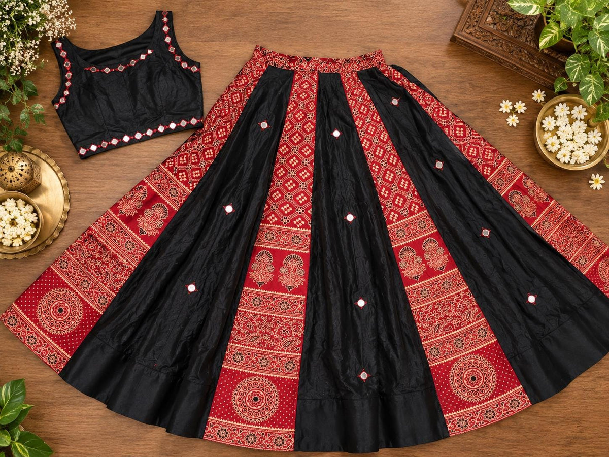 Handcrafted Gajji Silk Patchwork Lehenga Set | Mirror Work Blouse with Dupatta