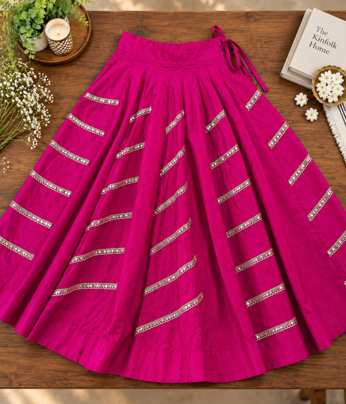 Pink Indian gotta Work Lehenga Skirt | 10 Meter Flare | Festive Garba Navratri Skirt | Boho Maxi Skirt | Wedding & Party Wear