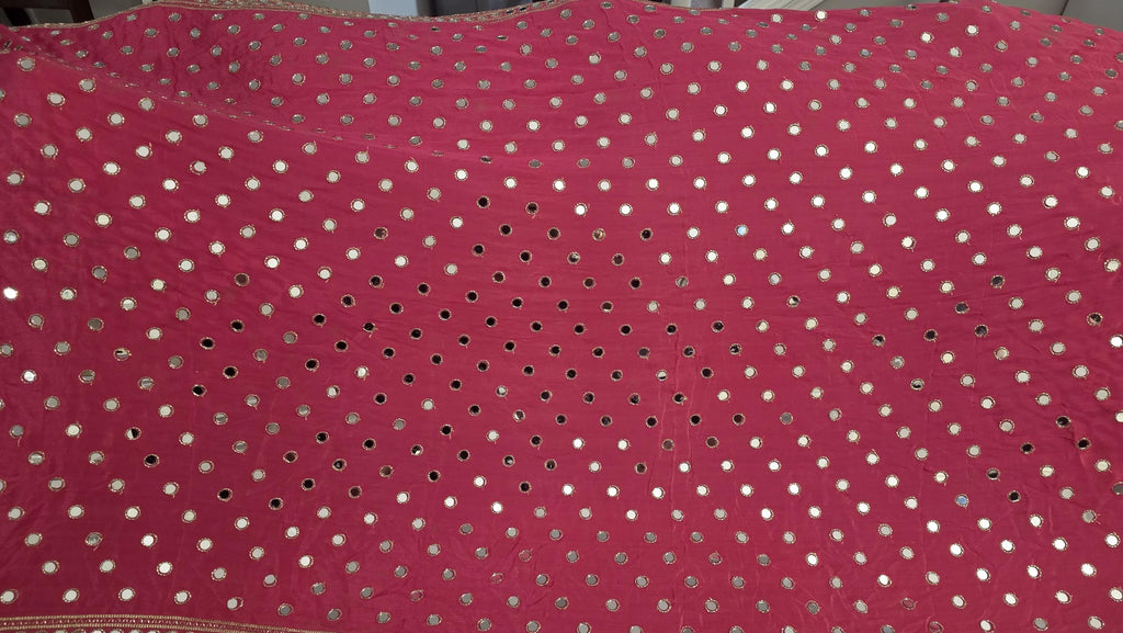Pink crepe Mirror Work Dupatta | Handmade Indian Dupatta | Bandhani Style Chiffon Dupatta | Embroidered Wedding Dupatta | Garba