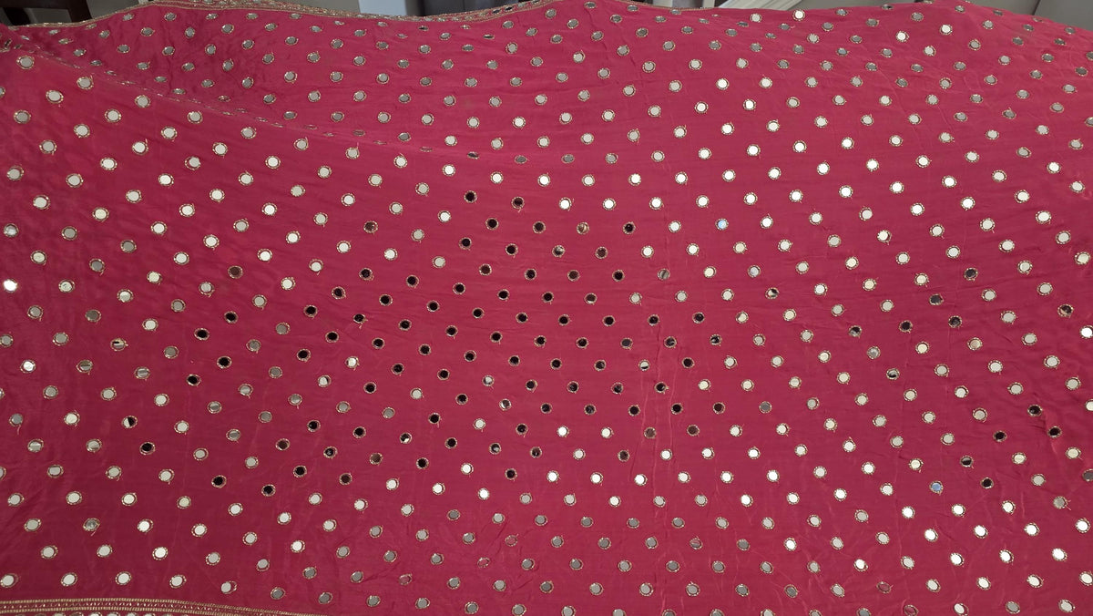 Pink crepe Mirror Work Dupatta | Handmade Indian Dupatta | Bandhani Style Chiffon Dupatta | Embroidered Wedding Dupatta | Garba