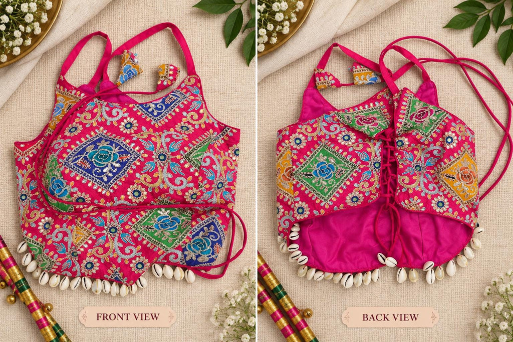 Hand Embroidered Garba Blouse | Gujarati Chaniya Choli Blouse | Mirror Work & Cowrie Shell Blouse | Navratri 2026 | Handmade Ethnic Top