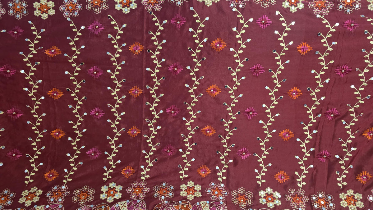 Red Handmade , Handwoven , Elegant vibrant & Authentic Multicolour Phulkari Dupatta / Indian Scarf. Hand embroidered