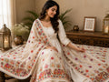 White Handmade , Handwoven , Elegant vibrant & Authentic Multicolour Phulkari Dupatta / Indian Scarf. Hand embroidered