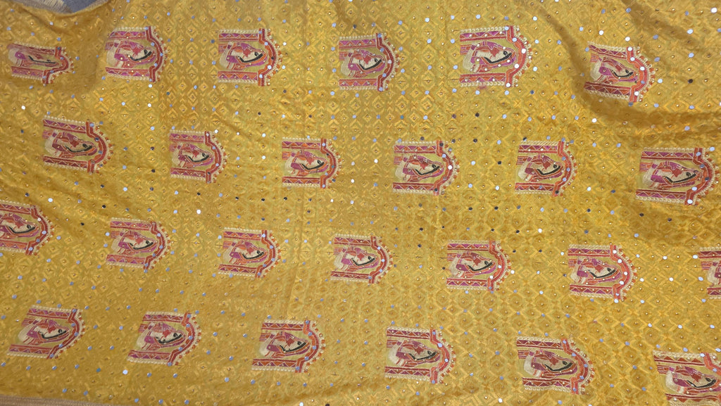 Handmade , Handwoven , Elegant vibrant & Authentic yellow Phulkari Dupatta / Indian Scarf. Hand embroidered .