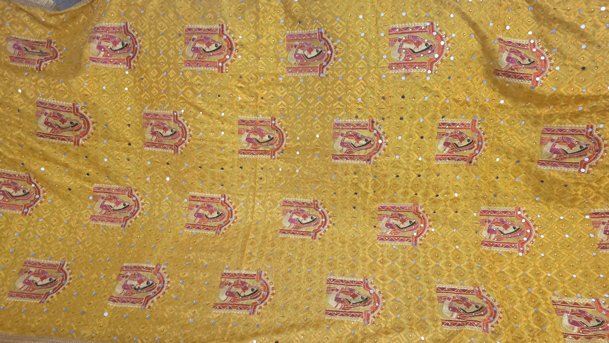 Handmade , Handwoven , Elegant vibrant & Authentic yellow Phulkari Dupatta / Indian Scarf. Hand embroidered .