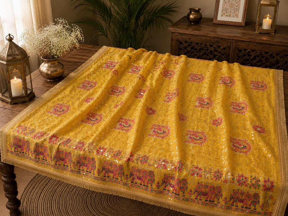 Handmade , Handwoven , Elegant vibrant & Authentic yellow Phulkari Dupatta / Indian Scarf. Hand embroidered .
