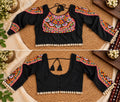 Black & White Kutch Embroidered Blouse | Gujarati Mirror Work Chaniya Choli Blouse | Navratri Garba Blouse | Shell Detail Sleeves | Handmade