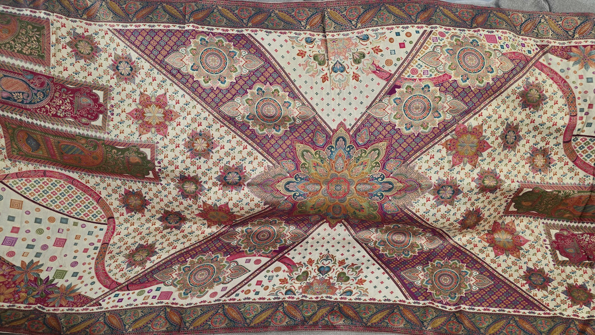 Beige multicolour mughal art dupatta Handmade , Handwoven , Elegant vibrant & Authentic