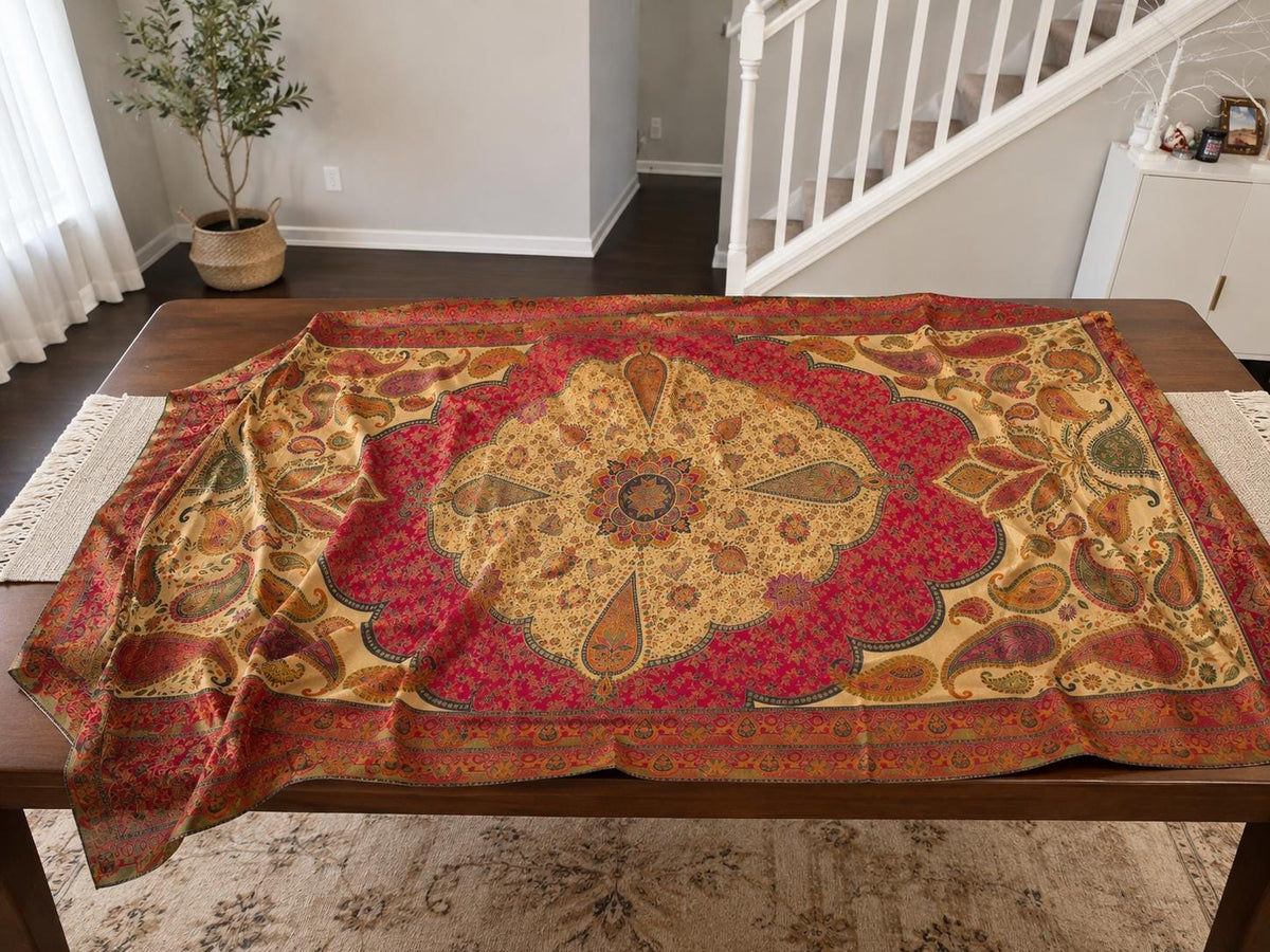 Red Beige multicolour art dupatta Handmade , Handwoven , Elegant vibrant & Authentic
