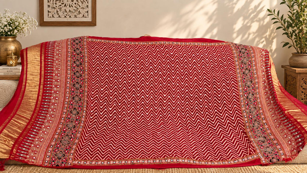 Ajrak Modal Dupatta with Mirror Work | Maroon Printed Indian Dupatta | Handcrafted Ethnic Scarf | Festive Wear | Indian Wedding Dupatta
