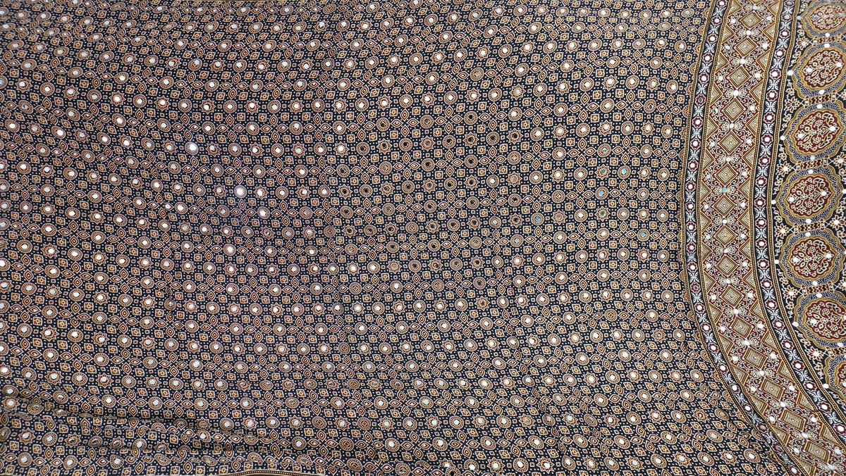 Ajrak Modal Dupatta with Mirror Work | black Printed Indian Dupatta | Handcrafted Ethnic Scarf | Festive Wear | Indian Wedding Dupatta