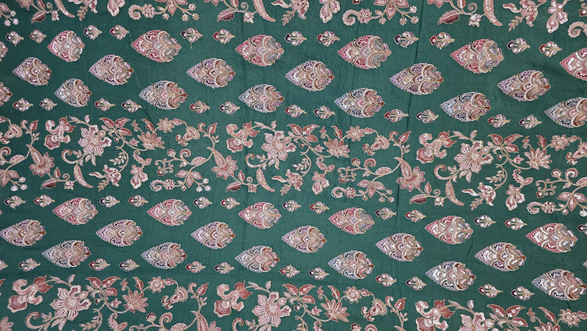 Green Embroidered chinnon Dupatta | Handmade Ethnic Dupatta | Festive Indian Dupatta | Wedding & Party