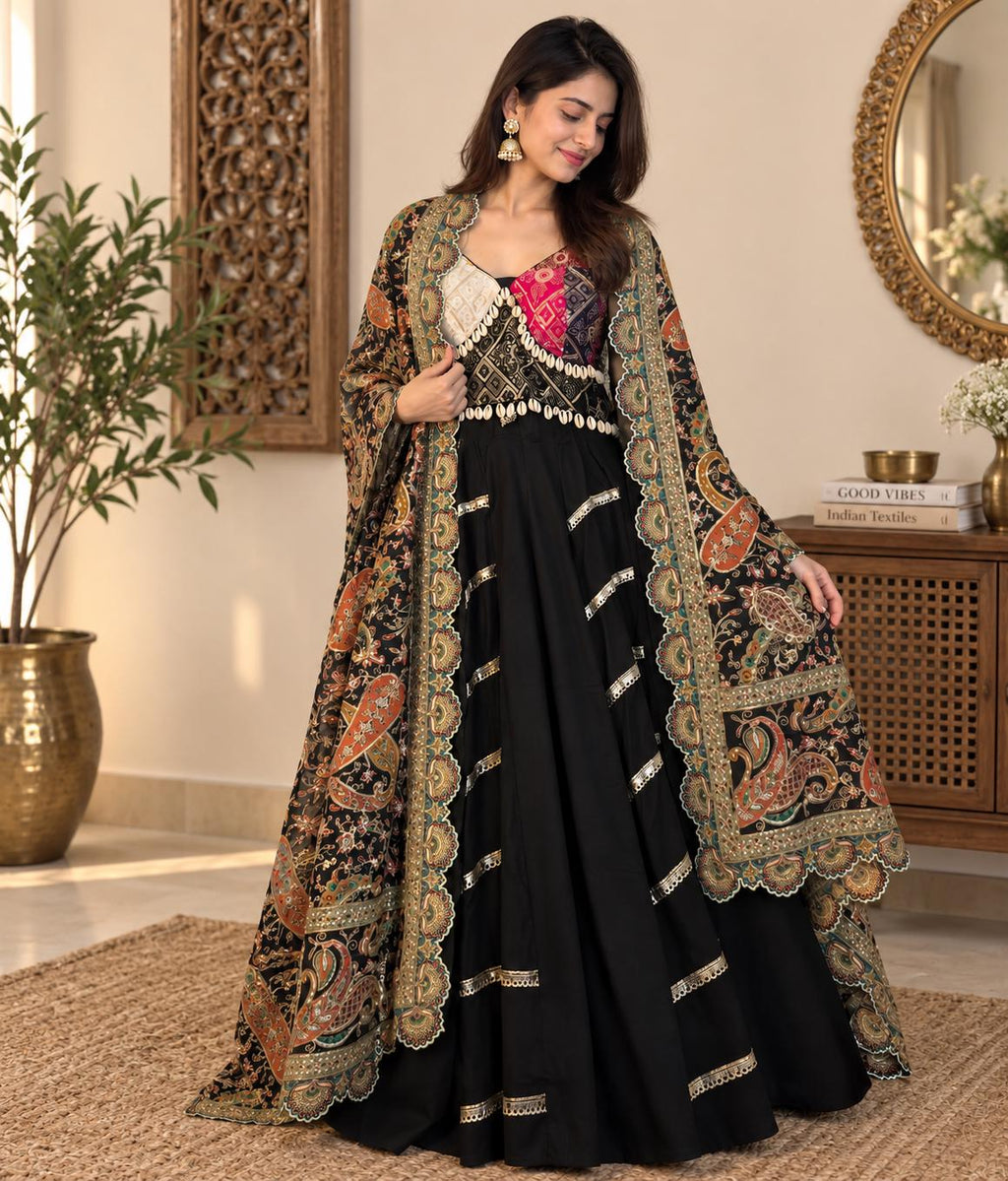 Black Designer Lehenga Choli Set | Indian Wedding Lehenga | Embroidered Blouse & georgette Dupatta | Garba Navratri Outfit