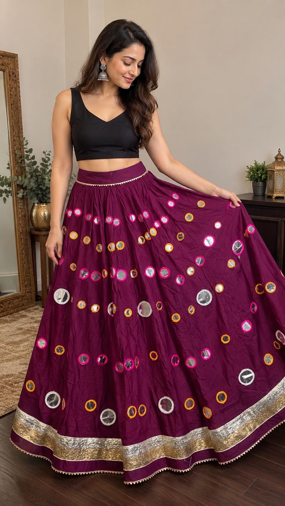 Purple Skirt with Artificial Mirror Work 10 m flair | Festive & Party Wear | Ishq by Isha