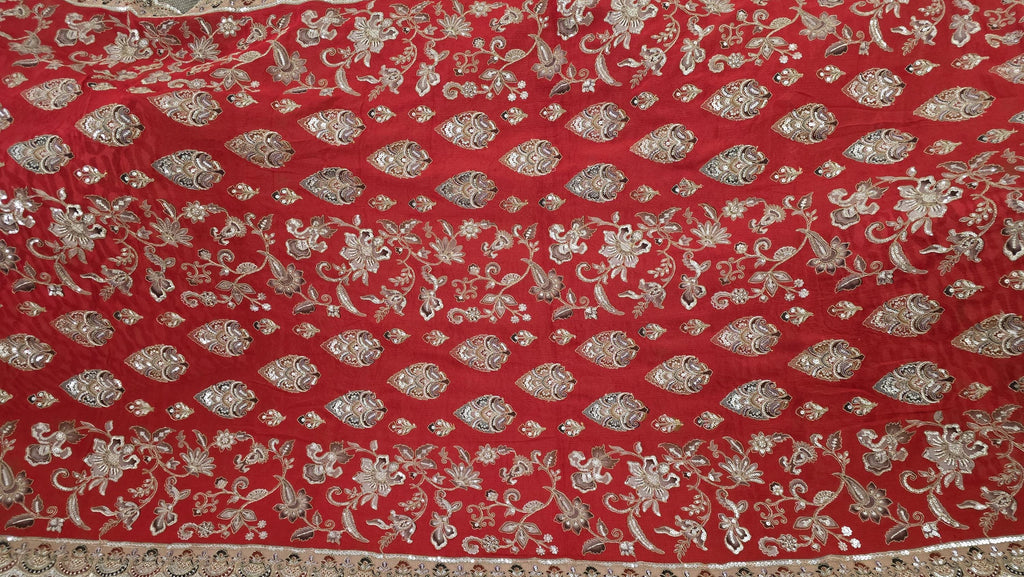 Red Embroidered chinnon Dupatta | Handmade Ethnic Dupatta | Festive Indian Dupatta | Wedding & Party