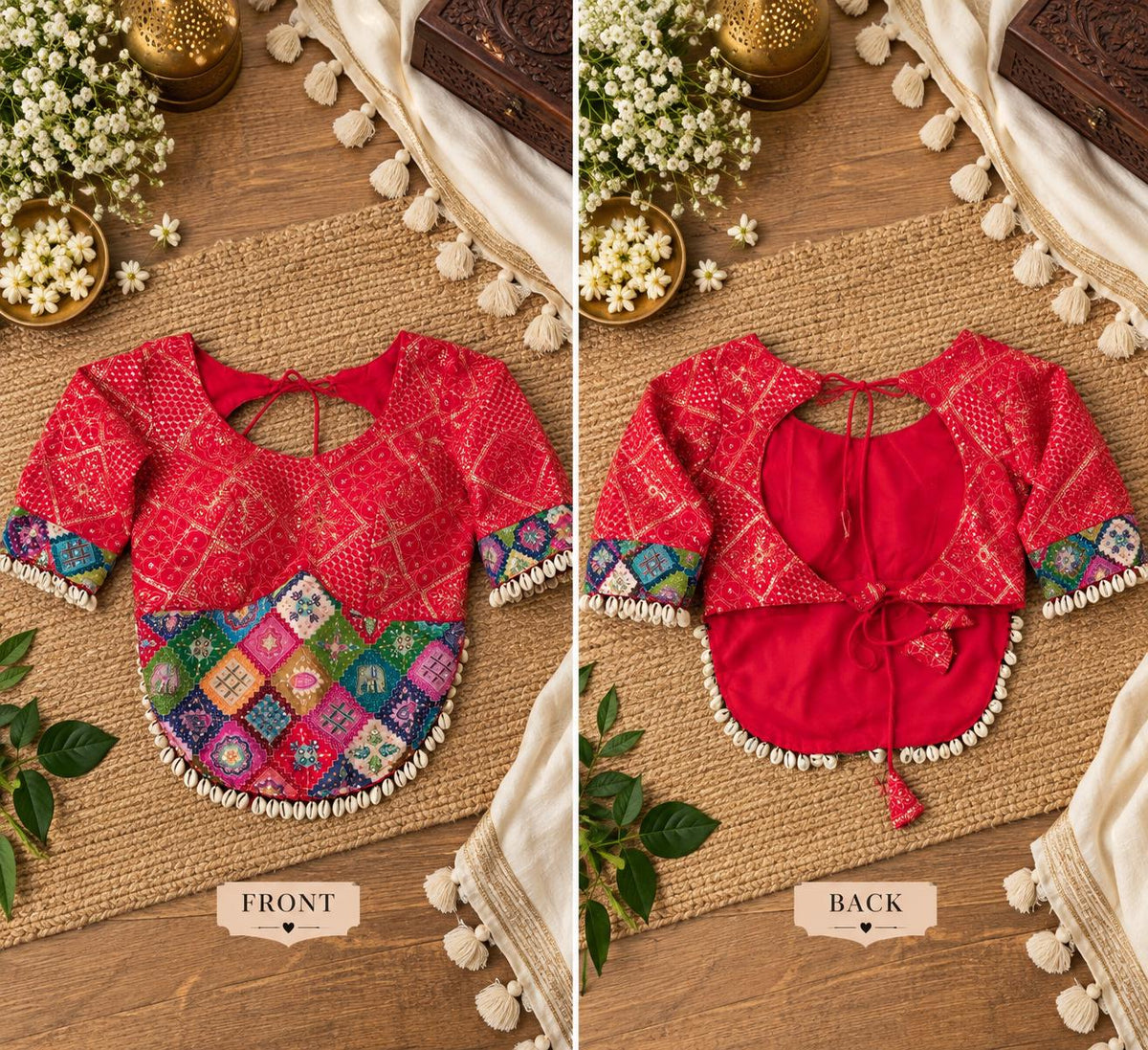 Red Garba Blouse | Gujarati Chaniya Choli Blouse | Mirror Work Embroidered Blouse | Navratri Dandiya Blouse | Black & White Blouse