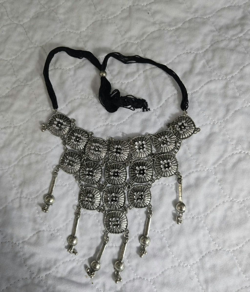 Oxidized Silver Necklace Set, Indian Tribal Jewelry, Garba Jewelry, Navratri Necklace, Gujarati Jewelry, Boho Statement Jewelry ( code 1)