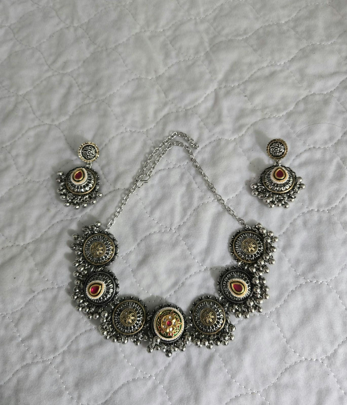 Oxidized Silver Necklace Set with earings Jewelry, Garba Jewelry, Navratri Necklace, Gujarati Jewelry, Boho Statement Jewelry ( code 2)