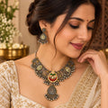 Oxidized Silver Necklace Set with earings Jewelry, Garba Jewelry, Navratri Necklace, Gujarati Jewelry, Boho Statement Jewelry ( code 5)