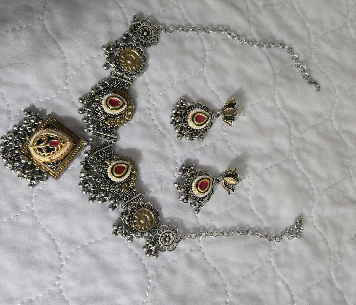 Oxidized Silver Necklace Set with earings Jewelry, Garba Jewelry, Navratri Necklace, Gujarati Jewelry, Boho Statement Jewelry ( code 6)