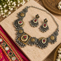 Oxidized Silver Necklace Set with earings Jewelry, Garba Jewelry, Navratri Necklace, Gujarati Jewelry, Boho Statement Jewelry ( code 6)