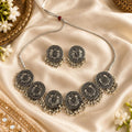 Oxidized Silver Necklace Set with earings Jewelry, Garba Jewelry, Navratri Necklace, Gujarati Jewelry, Boho Statement Jewelry ( code 7)