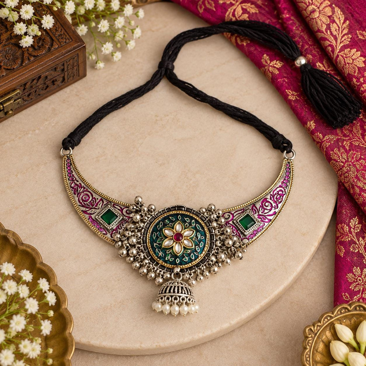 Oxidized Silver Necklace Set with earings Jewelry, Garba Jewelry, Navratri Necklace, Gujarati Jewelry, Boho Statement Jewelry ( code 8)